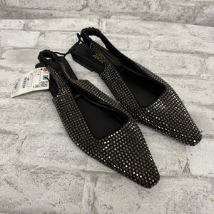 Zara‎ Mules beaded studs black women’s size 6.5 NWT